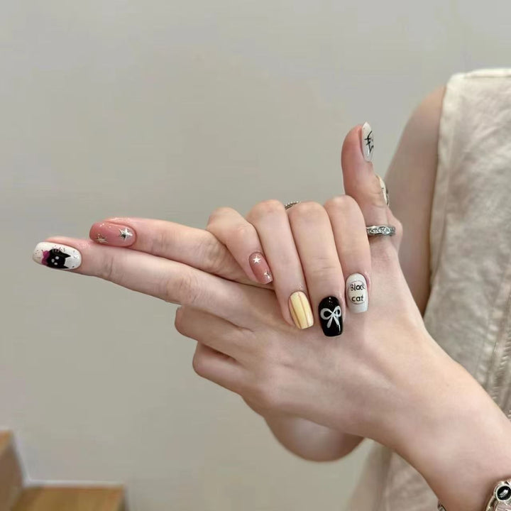 Playful Cat-Themed Press-On Nail Set Kalsten