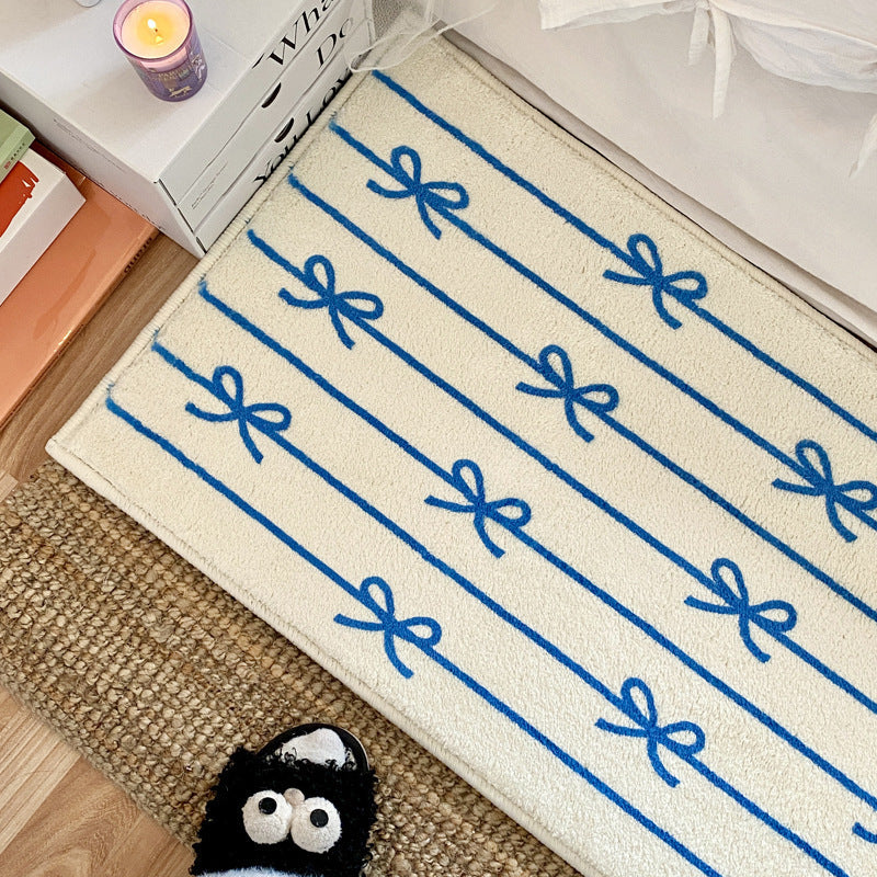Soft Striped Bath Mat with Bow Design