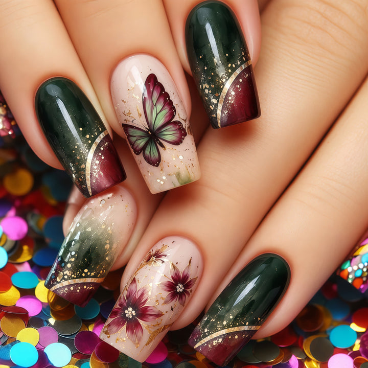 Artificial nails with elaborate butterfly and flower designs Kalsten