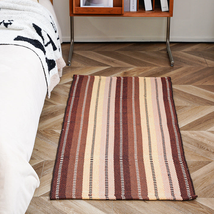 Flat-woven runner rug with check pattern and decorative border stripe Kalsten