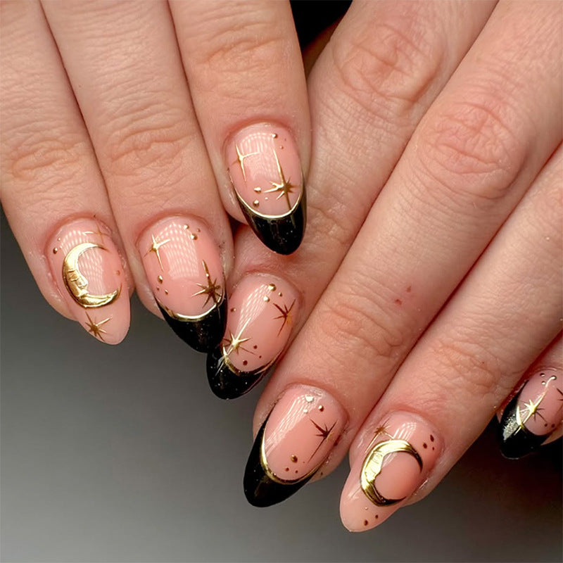 Nail extension set with elegant black-pink design and shiny accents Kalsten
