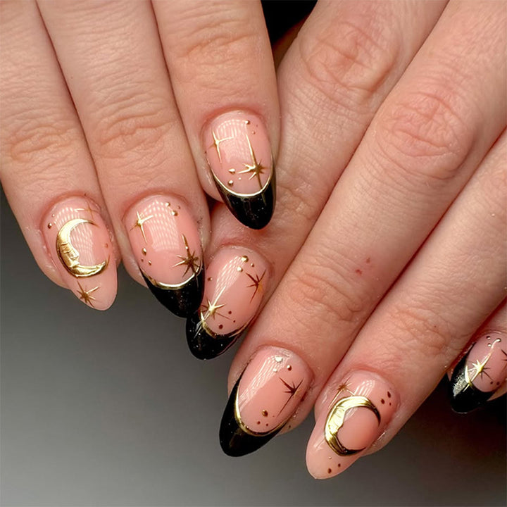 Nail extension set with elegant black-pink design and shiny accents Kalsten