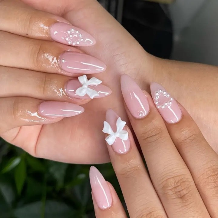 Artificial nails with 3D bow and pearl design Kalsten