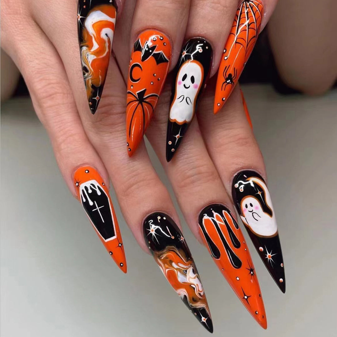 Halloween Themed Stiletto Press-On Nails Kalsten