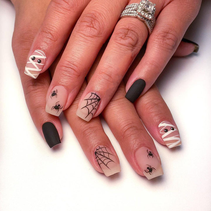 Halloween Artificial Nail Set with Creepy Spider and Mummy Designs Kalsten