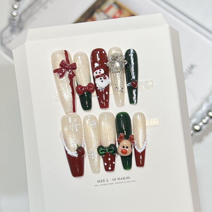 Festive-Themed Press-On Nail Art Set with Charming Holiday Designs Kalsten