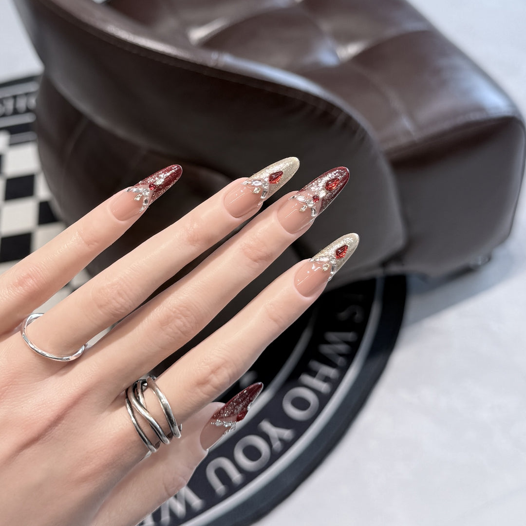 Decorative Stiletto Press-On Nail Set with Gemstone Accents Kalsten