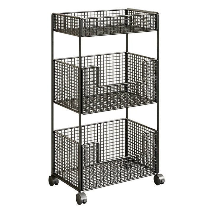Compact Triple-Tier Wire Mesh Rolling Utility Cart with Locking Casters