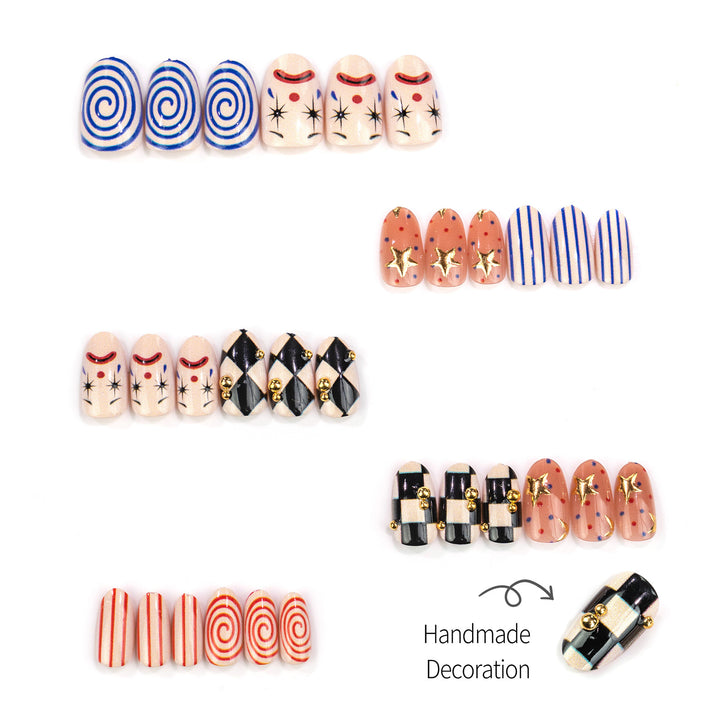 Artistic Clown-Themed Press-On Nail Set