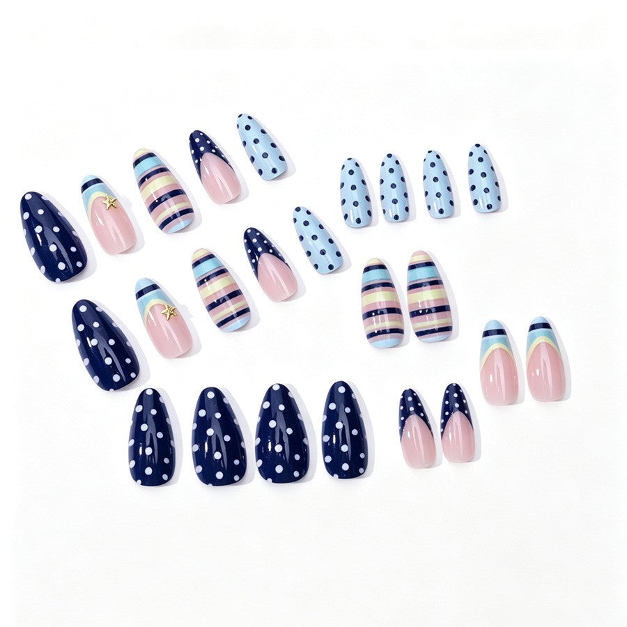 Artificial nail set with elegant stripe and dot design Kalsten