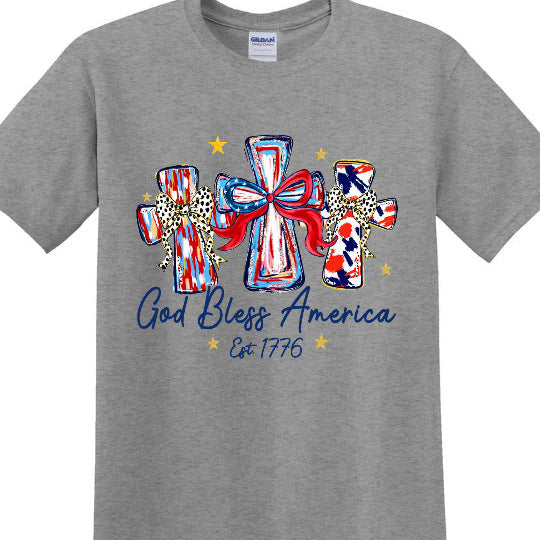 Women's nan patriotic graphic cotton tee with cross ribbon print Kalsten