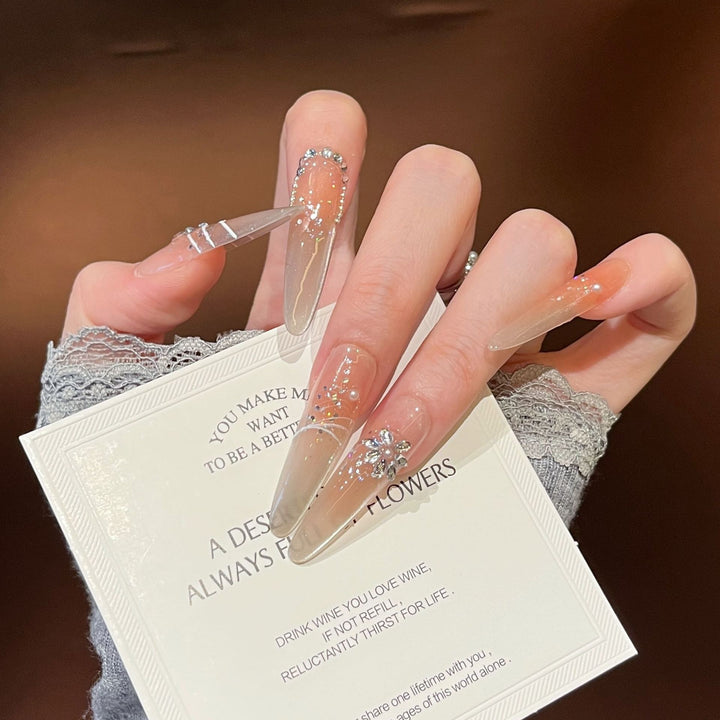 Glamorous Crystal-Studded Stiletto Press-On Nails Kalsten