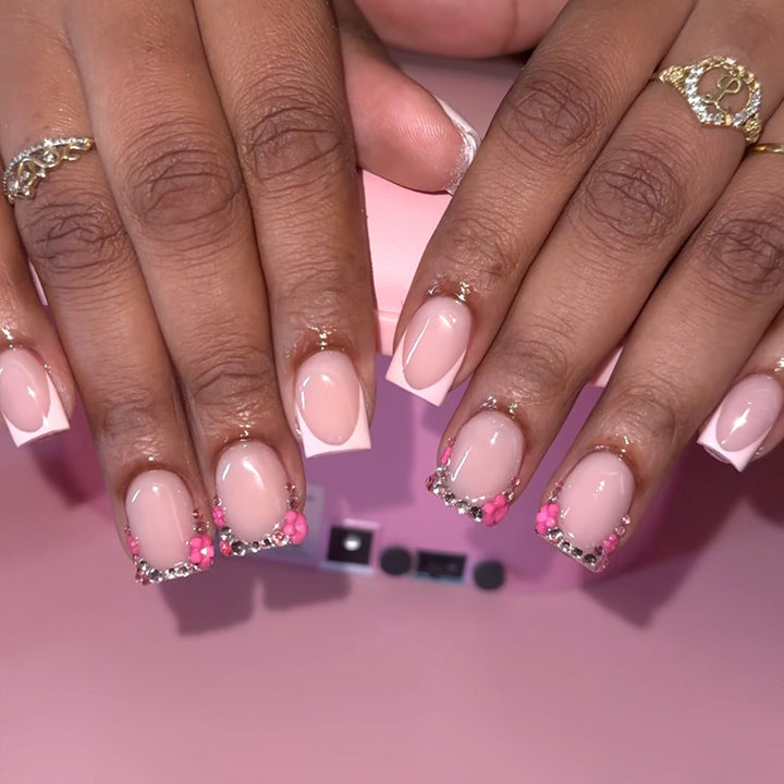 Decorative Rhinestone French Tip Press-On Nails Kalsten