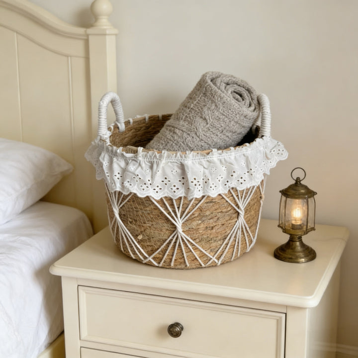 Decorative Woven Storage Basket with Ruffled Edge Kalsten