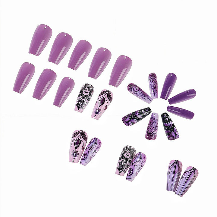 Artificial nails with intricate purple pattern Kalsten