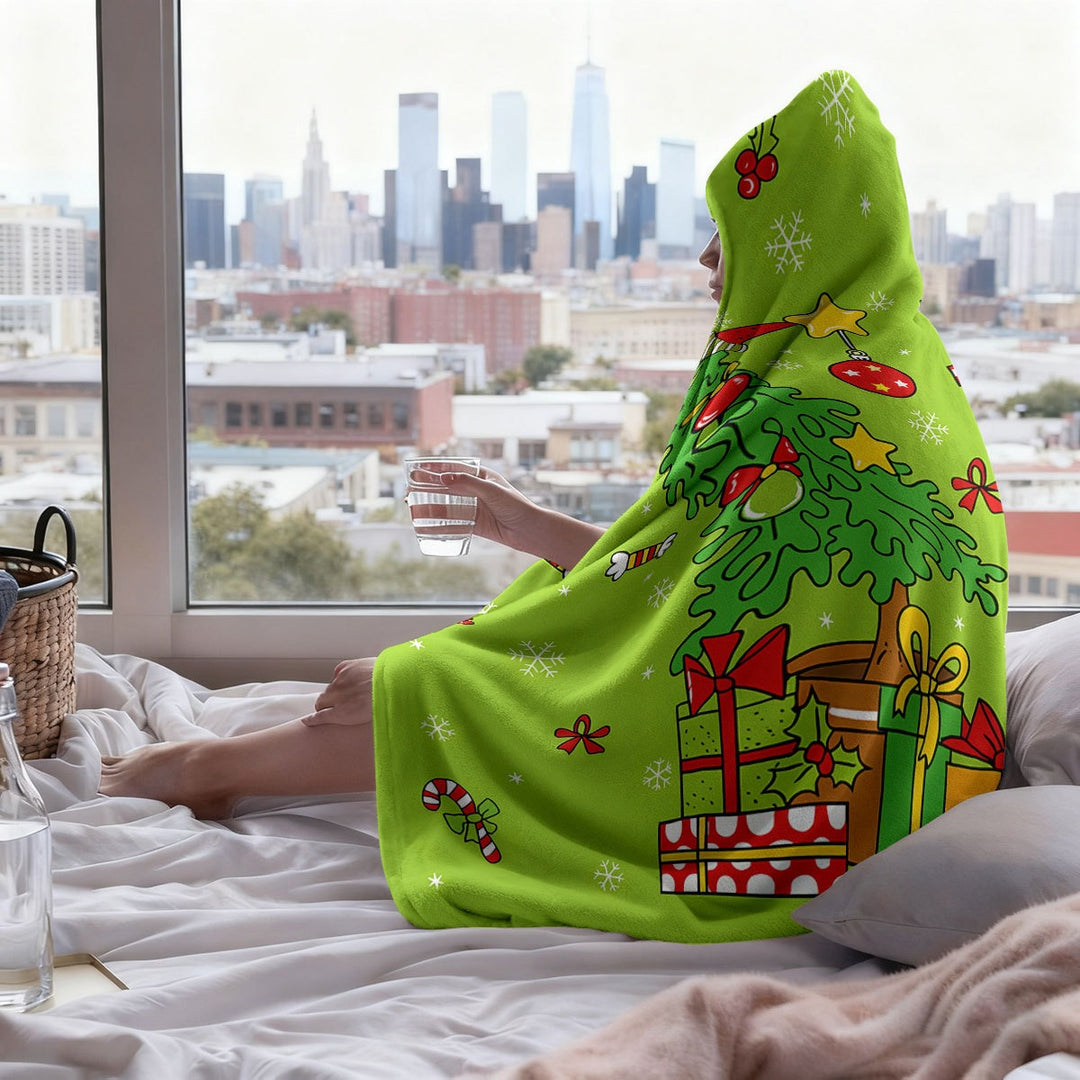 Festive Holiday-Themed Hooded Blanket