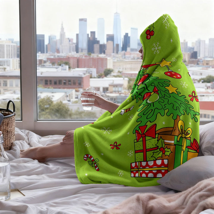 Festive Holiday-Themed Hooded Blanket