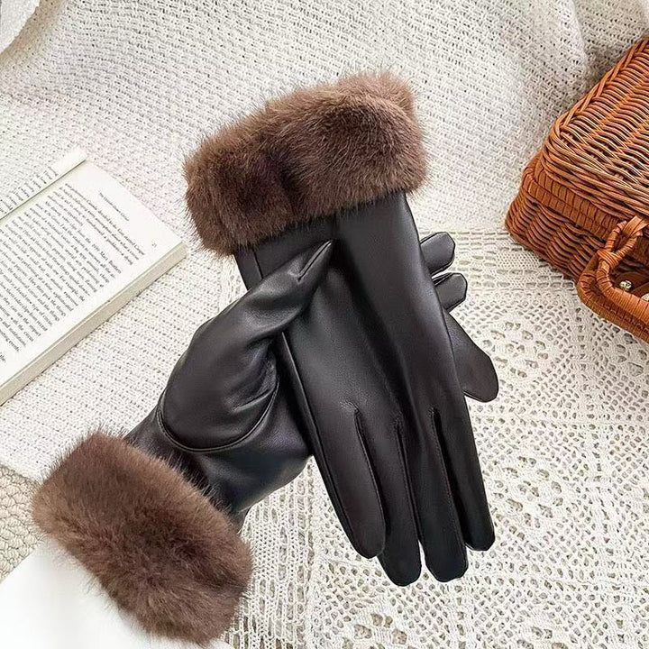 Luxurious Faux Fur Cuff Leather Gloves Kalsten