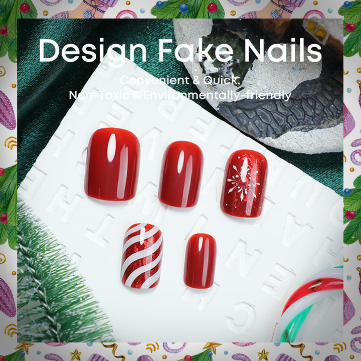 Artificial nail set with festive designs and glitter accents Kalsten