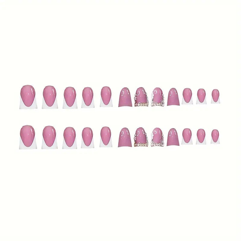 Elegant French Tip Press-On Nail Art with Rhinestone Accents Kalsten