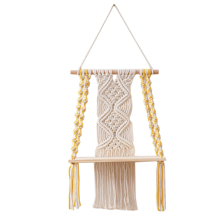 Macramé Decorative Shelf with Wooden Base Kalsten
