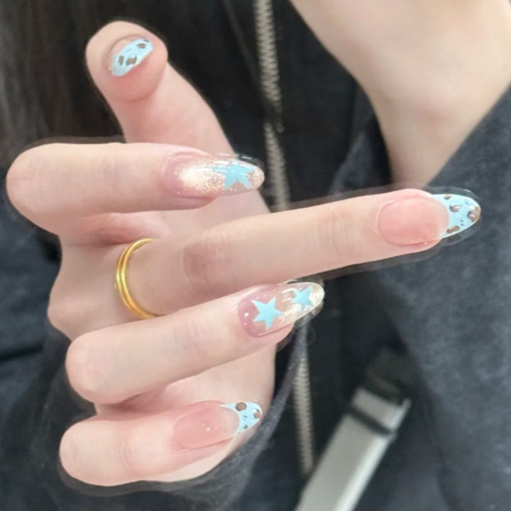 Thematic Press-On Nail Set with Star and Animal Print Kalsten
