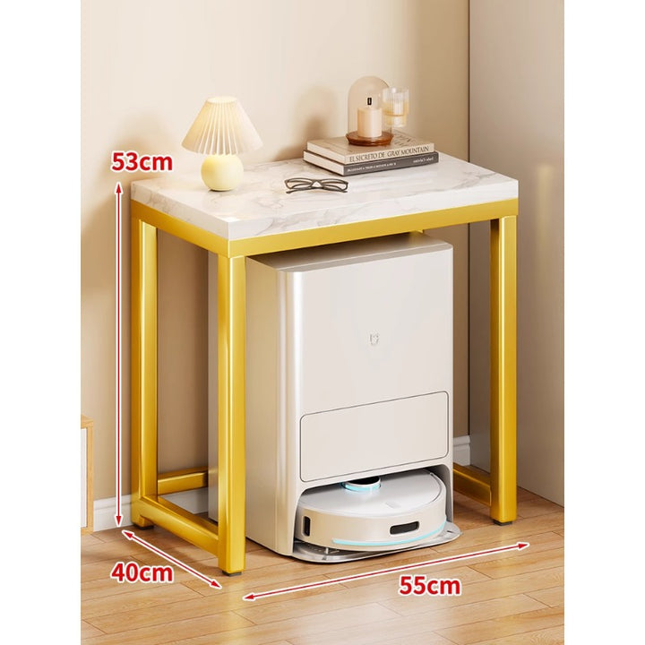 Marble Top Gold Metal Console Stand for Robot Vacuum Dock and Entryway Organizer
