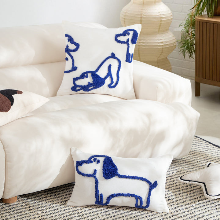 Rectangular decorative lumbar pillow with hand-tufted dog motif made of cotton blend Kalsten