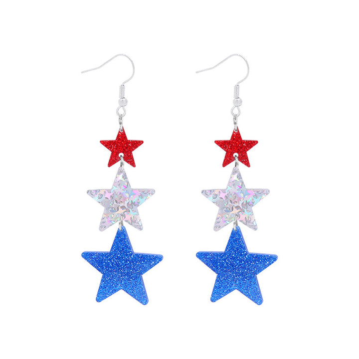 Women's lightweight star earrings with enamel flag design and fishhook Kalsten