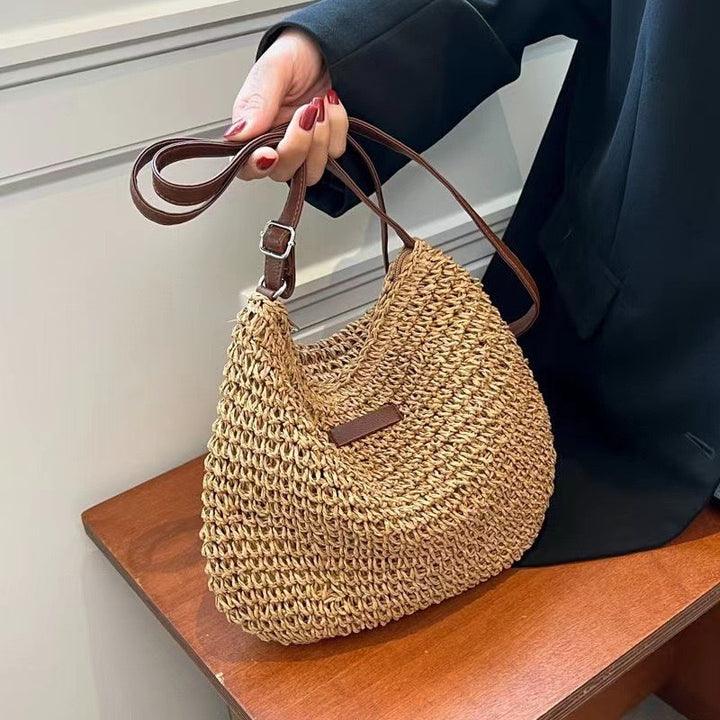 Handwoven shoulder bag with brown leather accent Kalsten