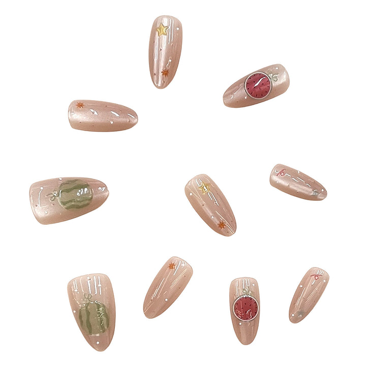 Artistic Press-On Nail Set with Elegant Fruit Designs Kalsten