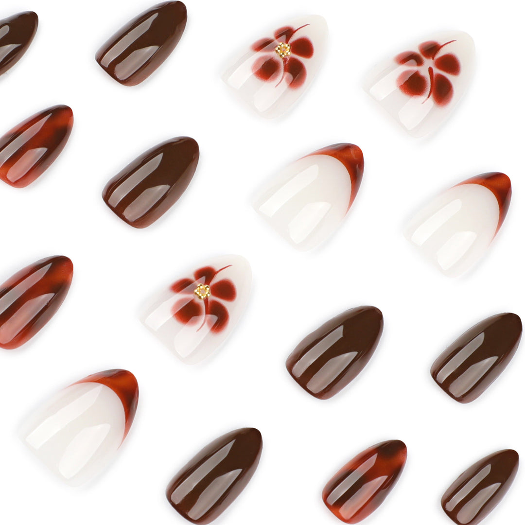 Artful Nail Extensions with Elegant Floral and Glossy Design Kalsten