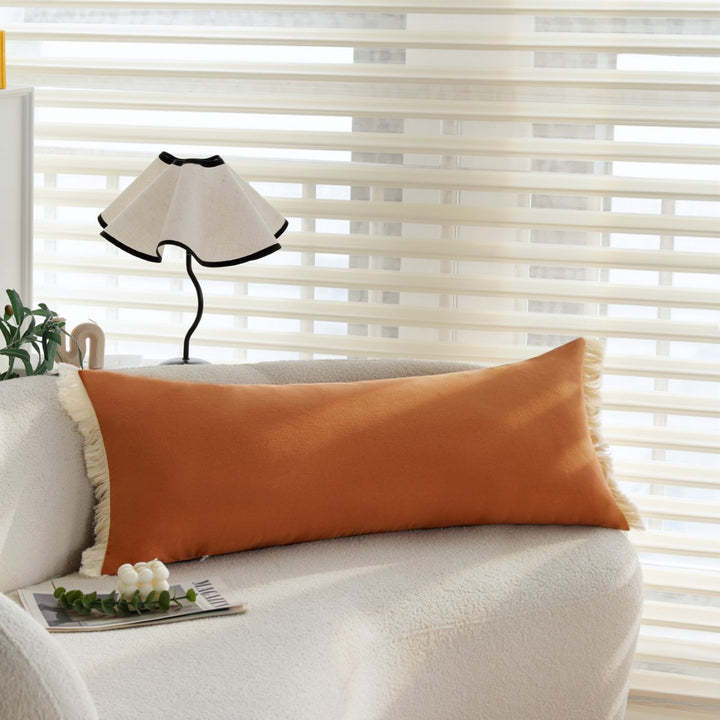 Rectangular Fringe Lumbar Cushion Cover made of Velvet Imitation with Soft Microfiber Surface Kalsten