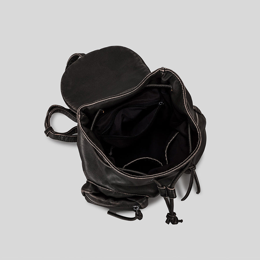 Multi-Pocket Leather Backpack