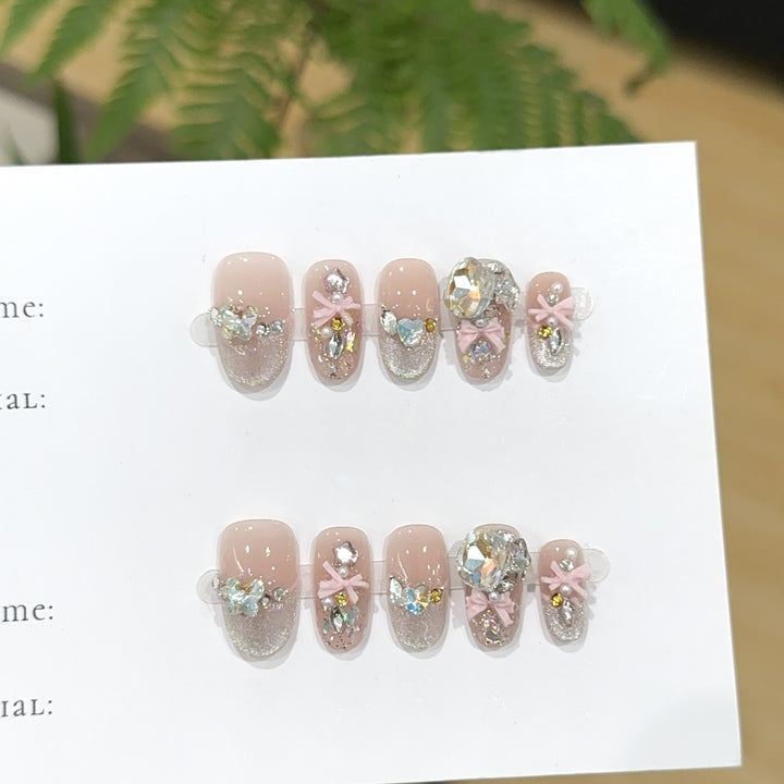 Decorative Press-On Nail Art Set with Rhinestone Accents