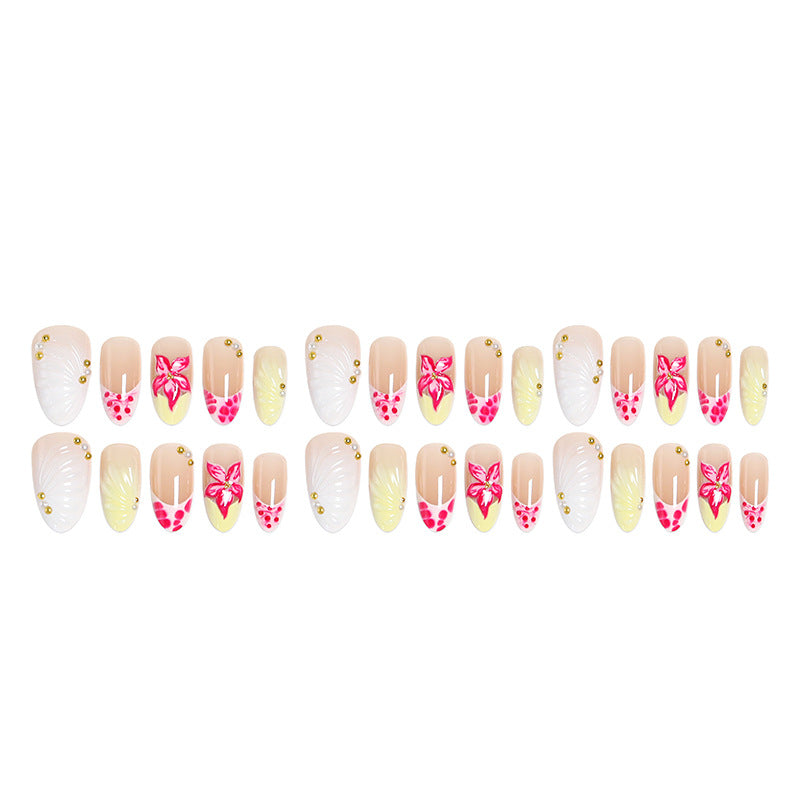 Artificial nail set with floral motifs and elegant embellishments Kalsten