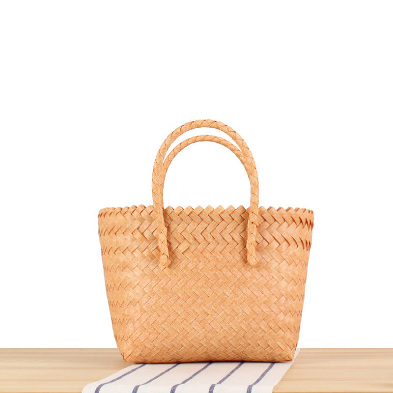 Tote bag made of handwoven natural material with braided design Kalsten