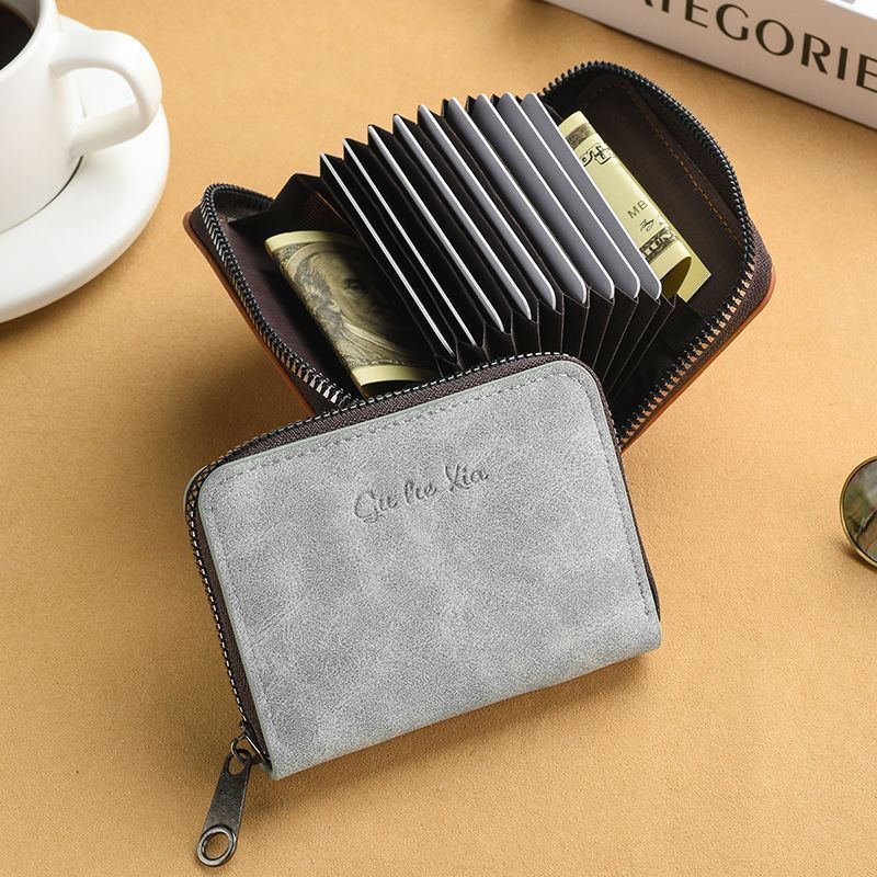 Compact Zippered Genuine Leather Wallet
