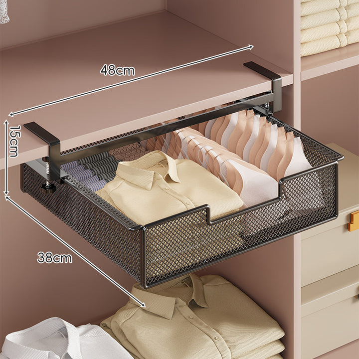 Under-Shelf Pull-Out Mesh Bra and Lingerie Drawer Organizer with Clamp Mount