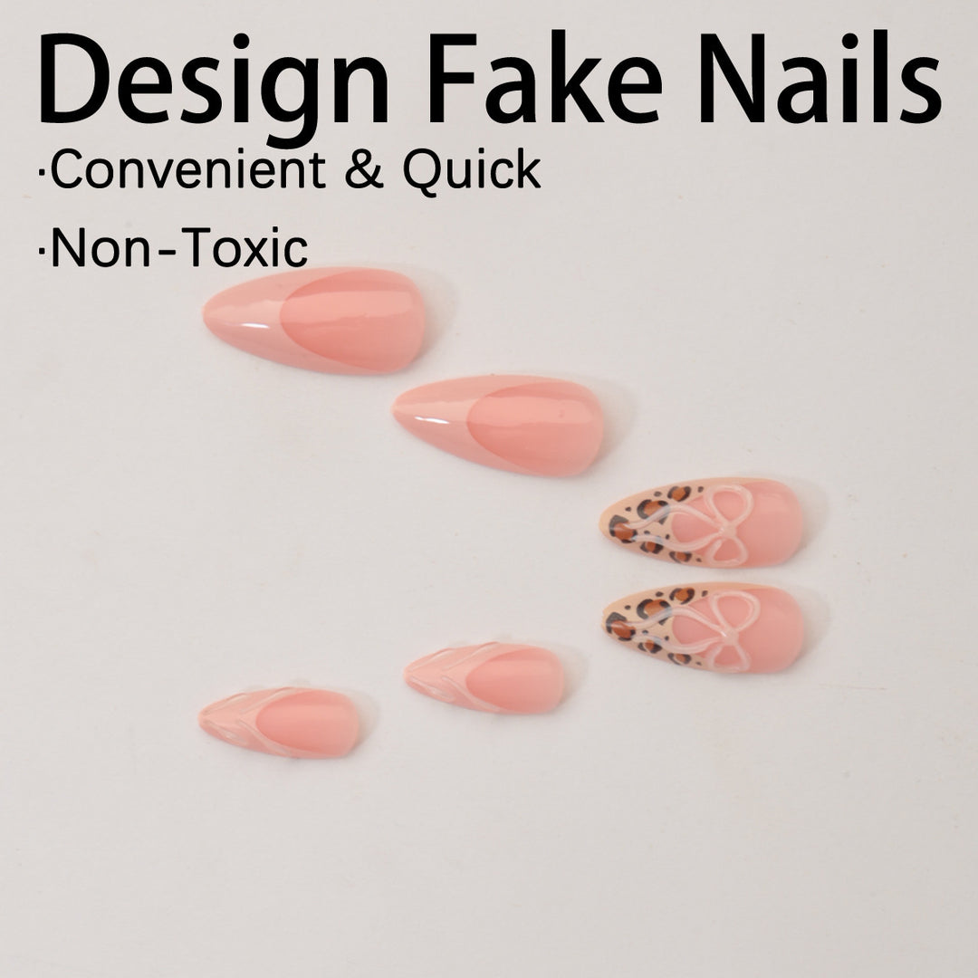Acrylic Nail Set with Creative Leopard and Bow Accents Kalsten