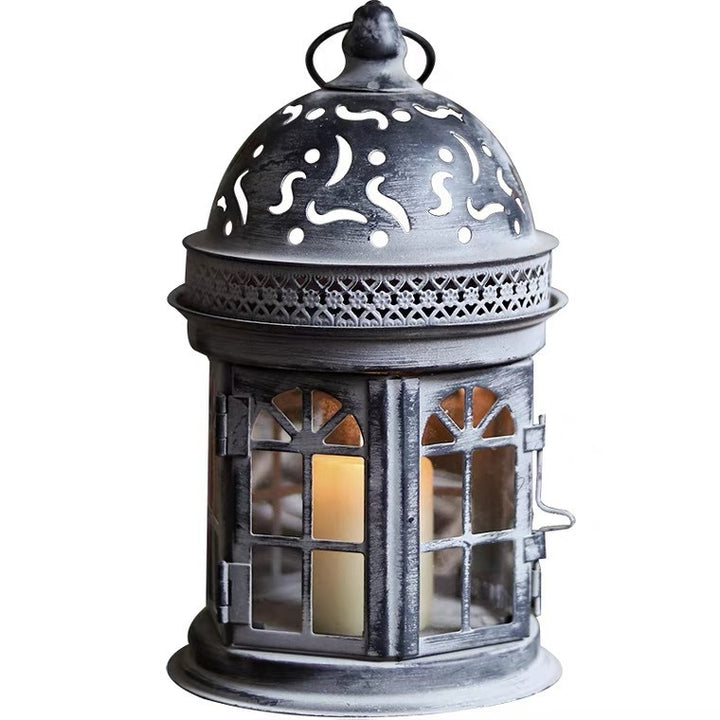 Ornate Metal Stained-Glass Tea Light Lantern Kalsten