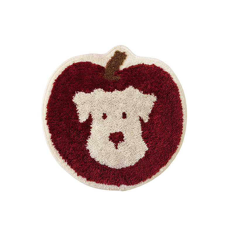Apple-shaped tufted doormat carpet with dog motif and non-slip backing Kalsten