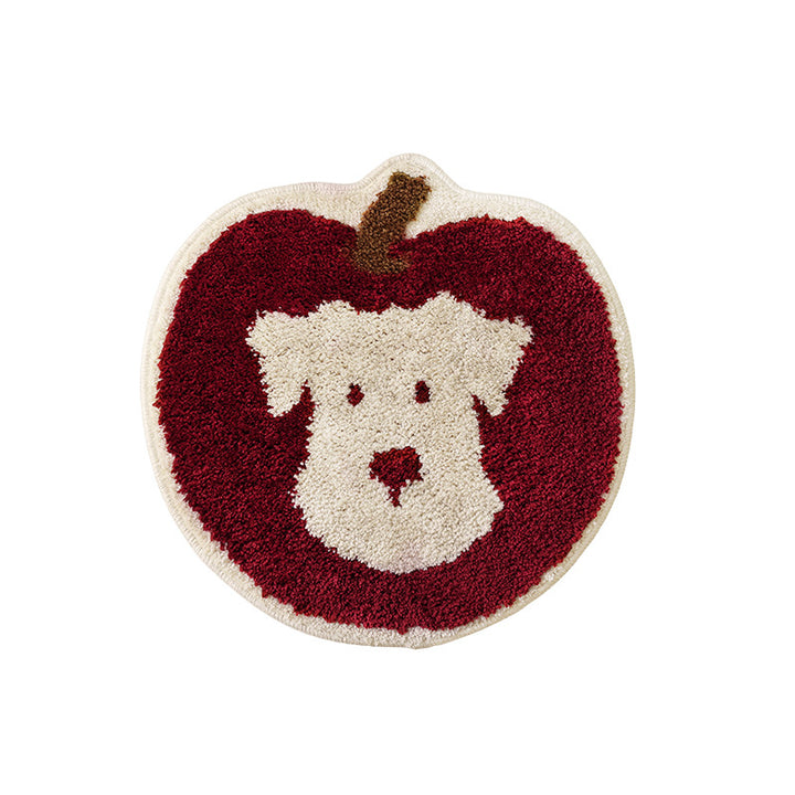 Apple-shaped tufted doormat carpet with dog motif and non-slip backing Kalsten
