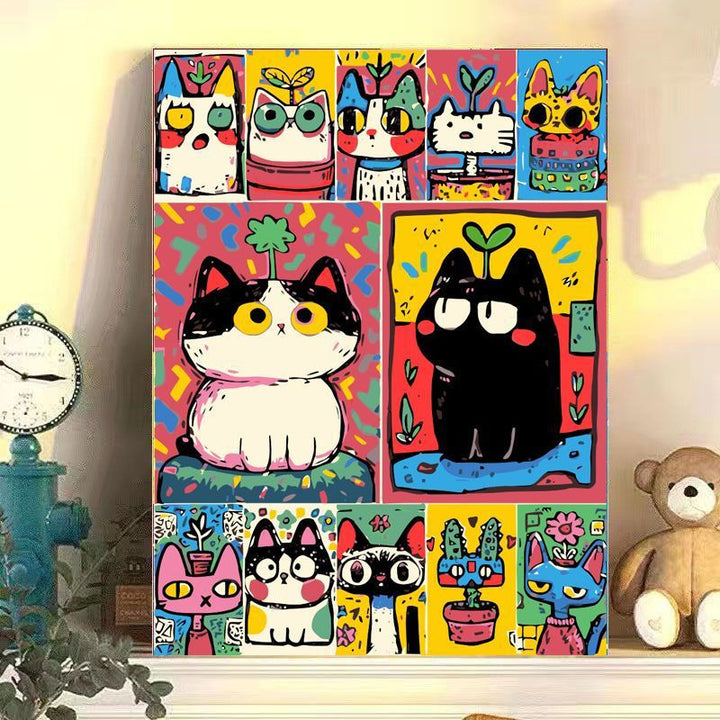 Playful Cat-Themed Canvas Wall Art Kalsten