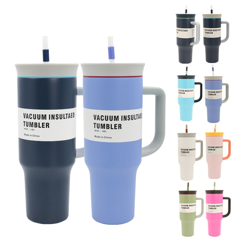 Women's Vacuum-Insulated Drinking Cup with Handle and Straw Kalsten