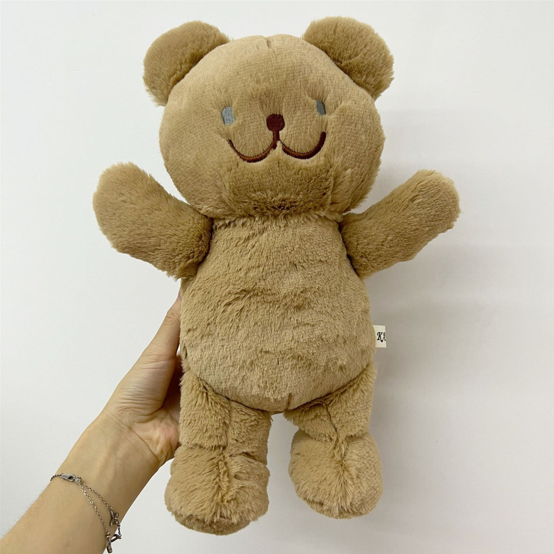 Handcrafted Floppy-Eared Linen Bunny Doll with Embroidered Face and Check Overalls
