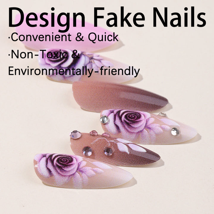 Creative nail art set with elegant rose accents and soft color gradient Kalsten