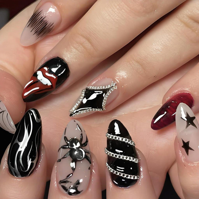 Artificial nail set with spooky clown motifs and extravagant accents Kalsten