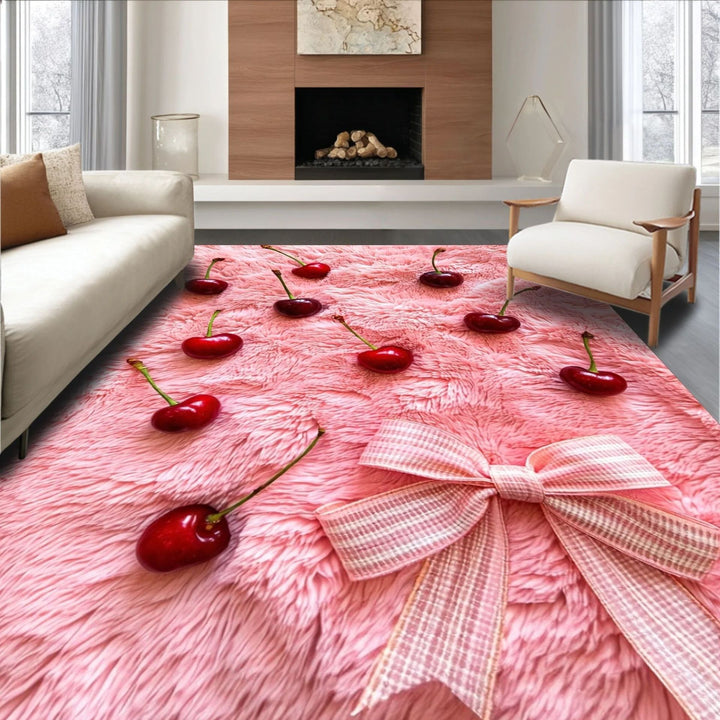 Plush Cherry-Patterned Area Rug