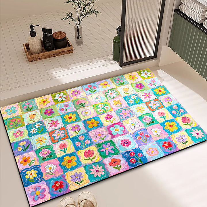 Vibrant Floral Pattern Bath Mat
